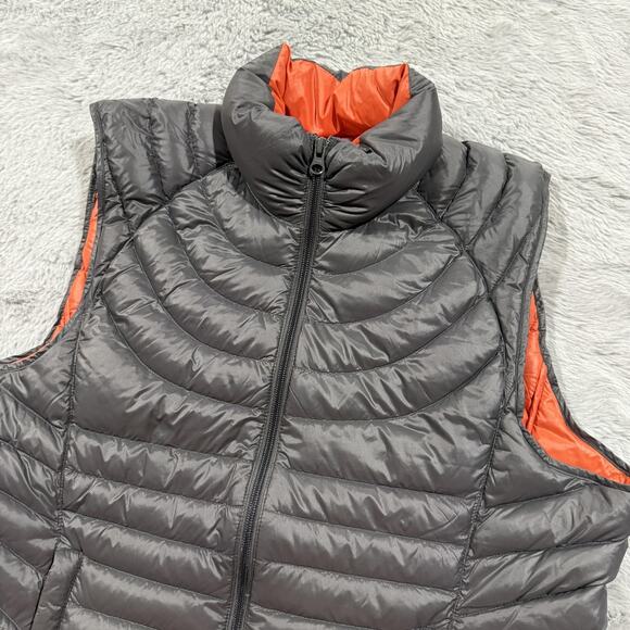 Bernardo Goose Down Vest Womens Large Gray Orange Lightweight Puffer Quilted Zip - Picture 1 of 10